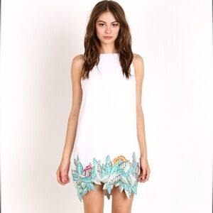 Mara Hoffman White Sleeveless Dress Swim Coverup with Embroidered Leaf Hem M
